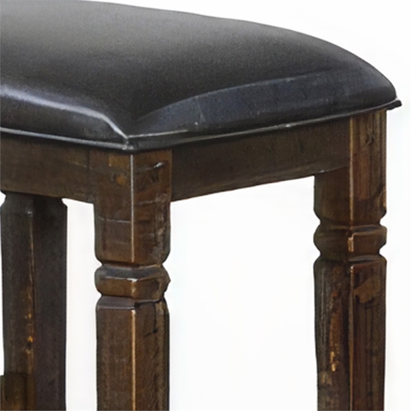 Pemberly Row Backless Barstool Set of 2 w/ Plush Black Vinyl Seat in Dark Brown