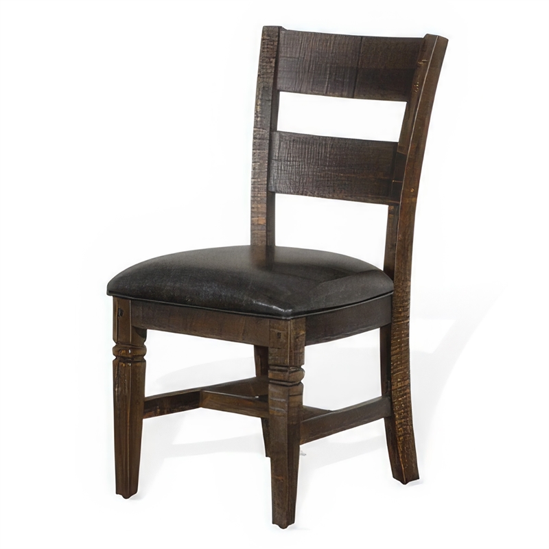 Pemberly Row Ladderback Dining Chair Set of 2 in Dark Gray Fabric and Brown