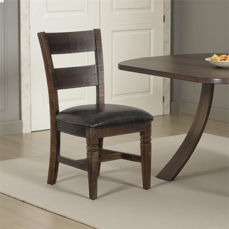 Pemberly Row Ladderback Dining Chair Set of 2 in Dark Gray Fabric and Brown