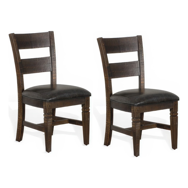 Pemberly Row Ladderback Dining Chair Set of 2 in Dark Gray Fabric and Brown