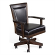 Pemberly Row Rolling Swivel Game Chair in Black Faux Leather Dark Brown Wood