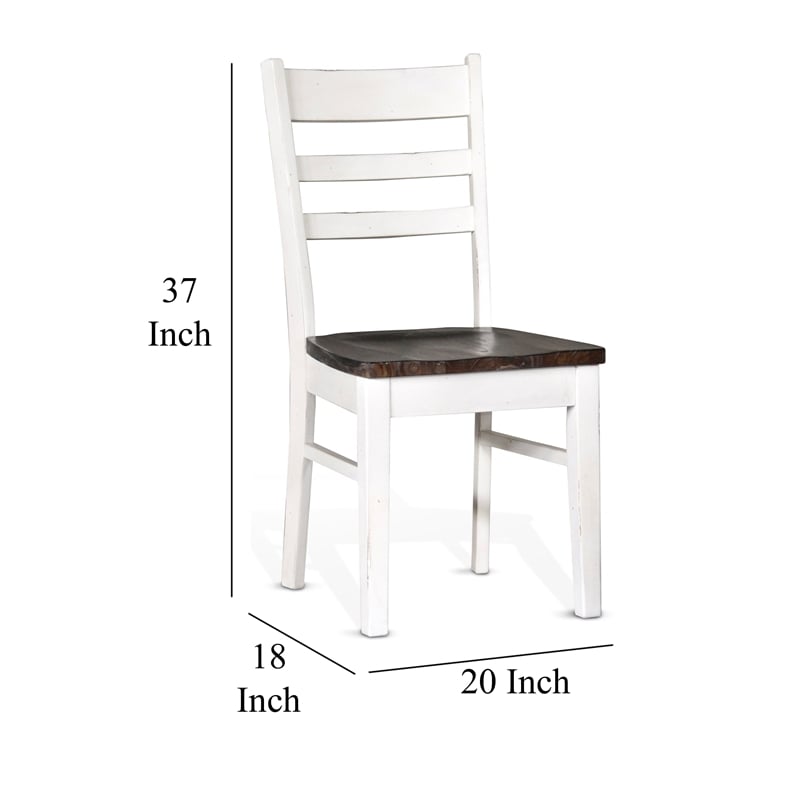 Pemberly Row Dining Chair Set of 2 Ladderback in White and Dark Brown