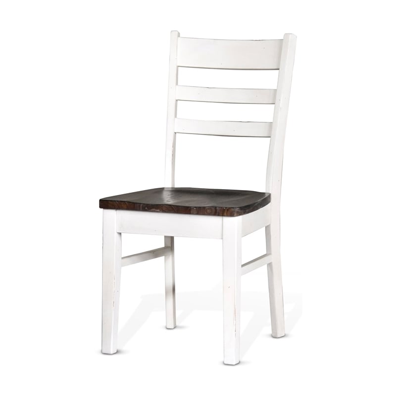 Pemberly Row Dining Chair Set of 2 Ladderback in White and Dark Brown