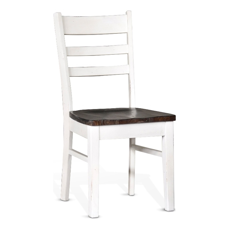 Pemberly Row Dining Chair Set of 2 Ladderback in White and Dark Brown