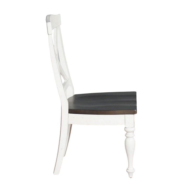 Pemberly Row Dining Side Chair Set of 2 Crossback with Brown Wood Seat in White