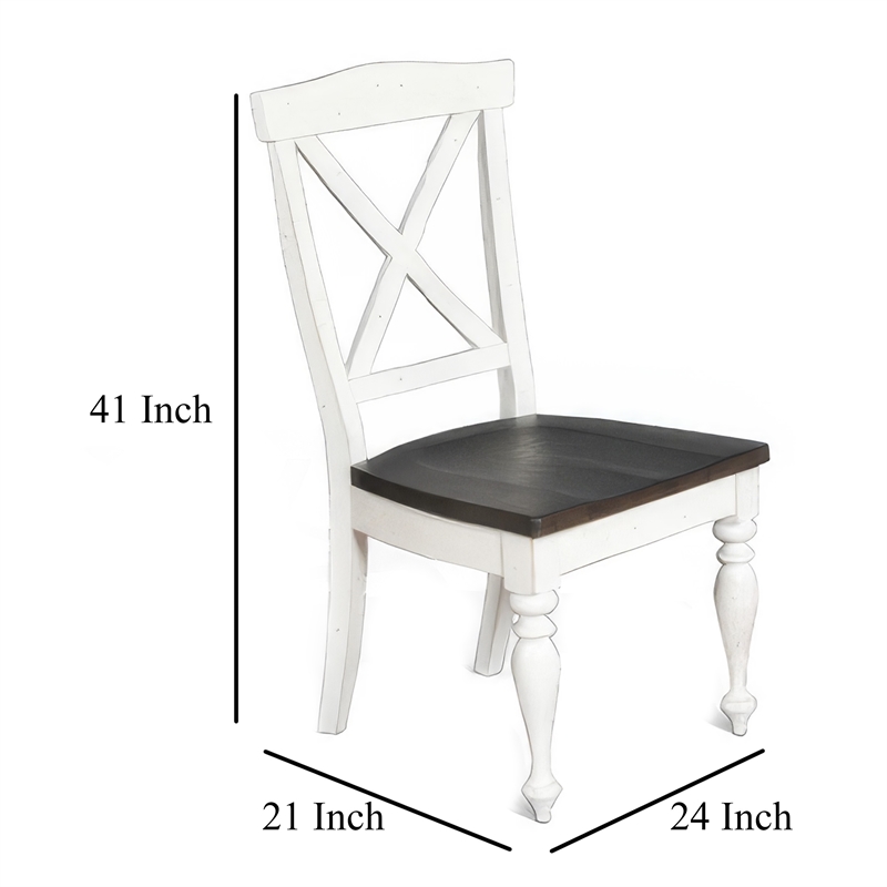 Pemberly Row Dining Side Chair Set of 2 Crossback with Brown Wood Seat in White