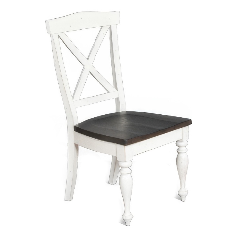 Pemberly Row Dining Side Chair Set of 2 Crossback with Brown Wood Seat in White