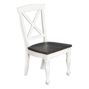 Pemberly Row Dining Side Chair Set of 2 Crossback with Brown Wood Seat in White