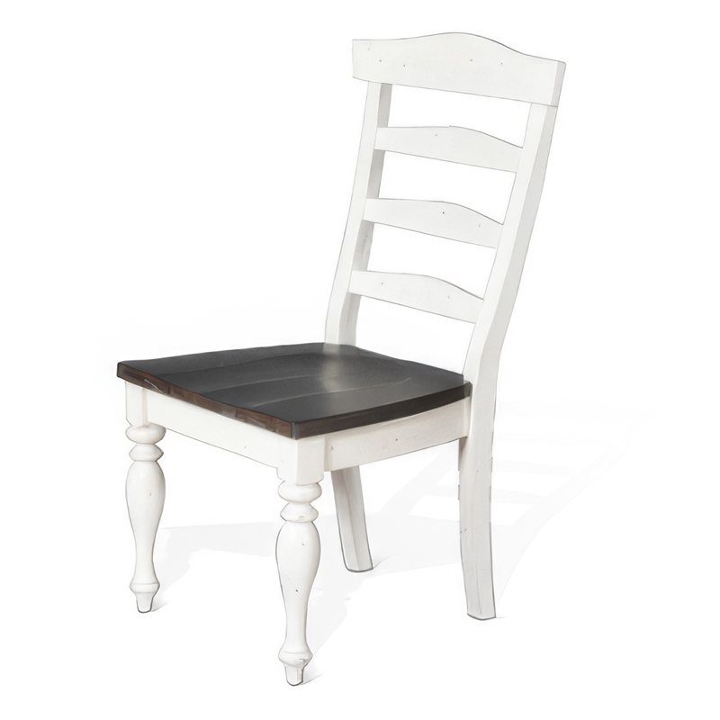 Pemberly Row Set of 2 Ladderback Dining Chairs in White and Dark Brown