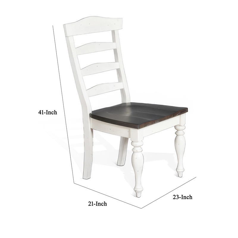 Pemberly Row Set of 2 Ladderback Dining Chairs in White and Dark Brown