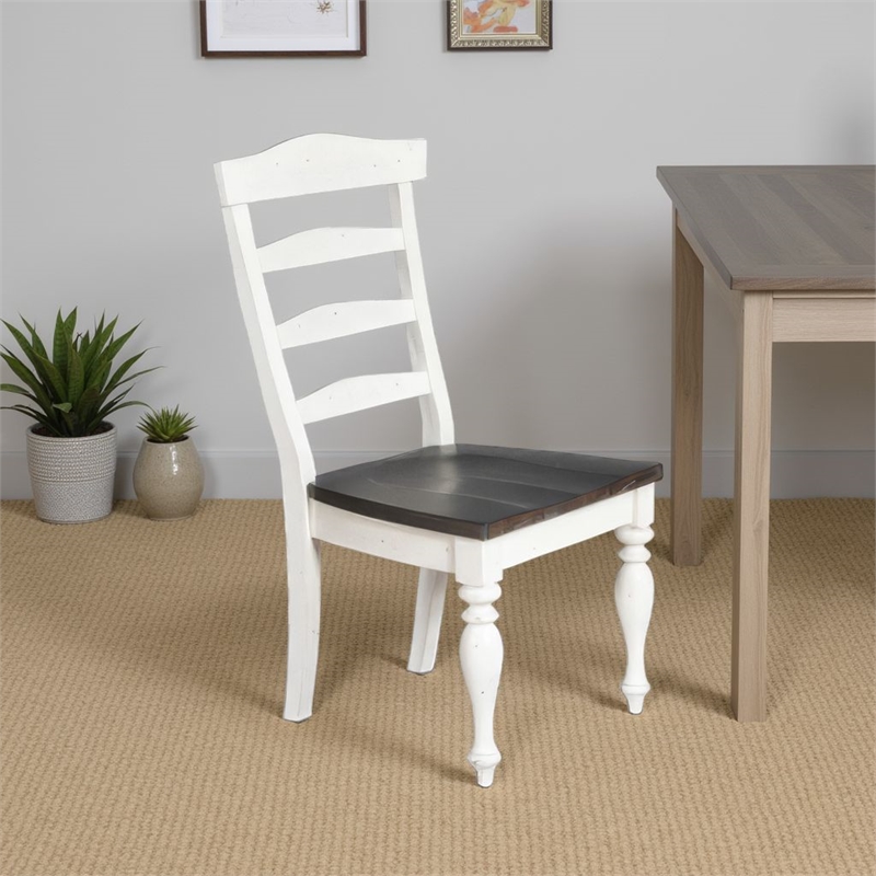 Pemberly Row Set of 2 Ladderback Dining Chairs in White and Dark Brown