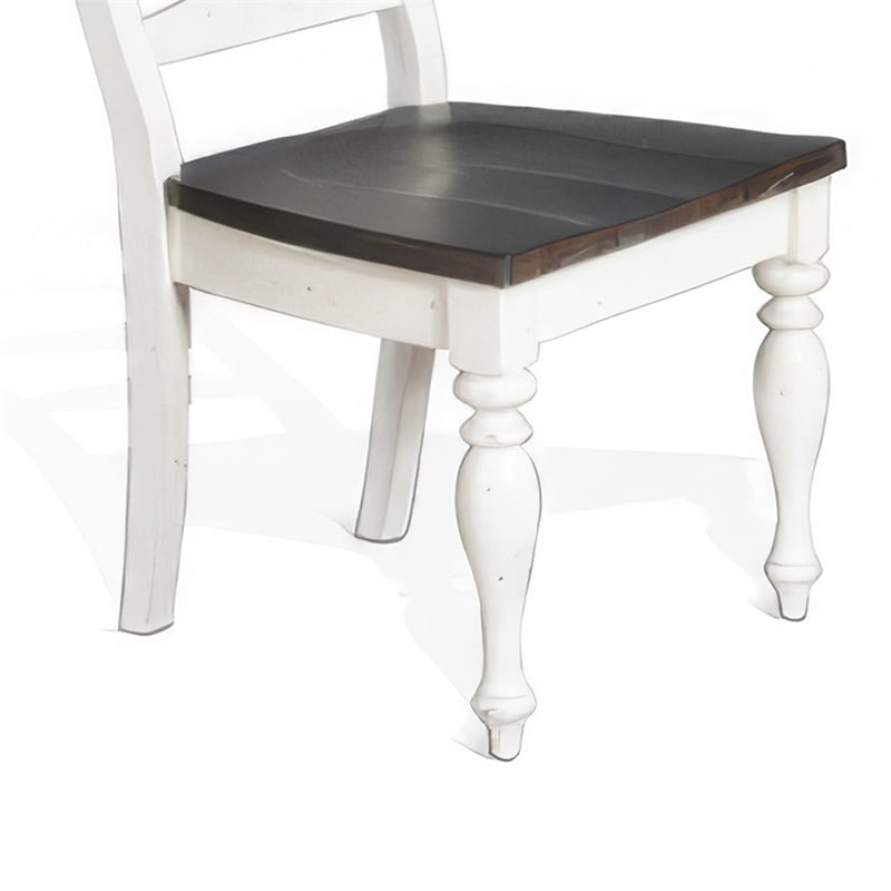 Pemberly Row Set of 2 Ladderback Dining Chairs in White and Dark Brown