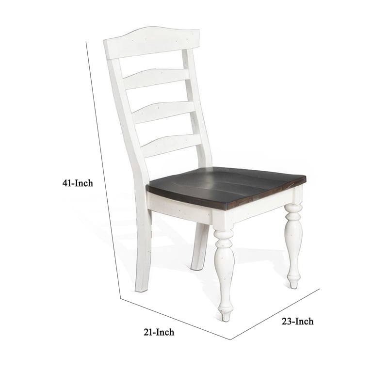 Pemberly Row Set of 2 Ladderback Dining Chairs in White and Dark Brown