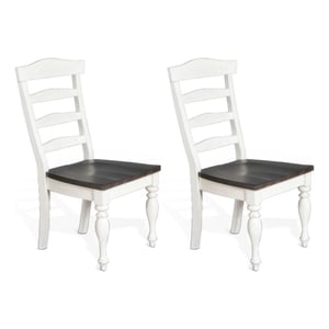 Pemberly Row Set of 2 Ladderback Dining Chairs in White and Dark Brown