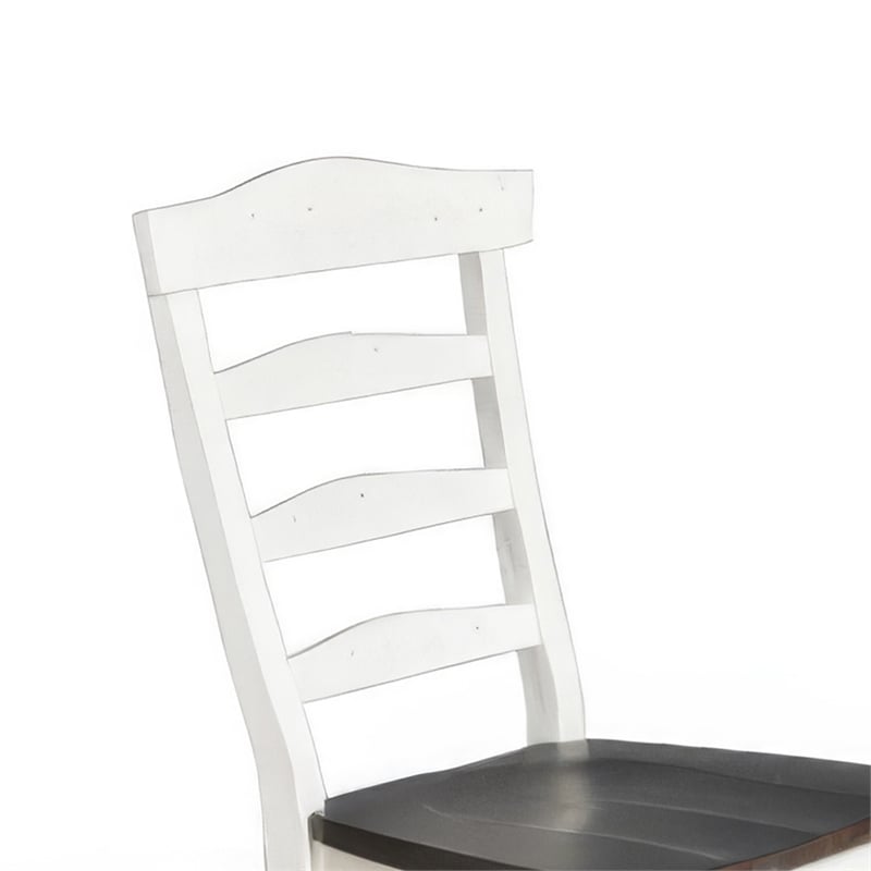 Pemberly Row Set of 2 Ladderback Dining Chairs in White and Dark Brown