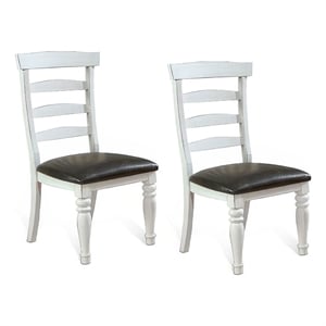 Pemberly Row Ladderback Dining Chair Set of 2 in White and Brown Mindi Wood