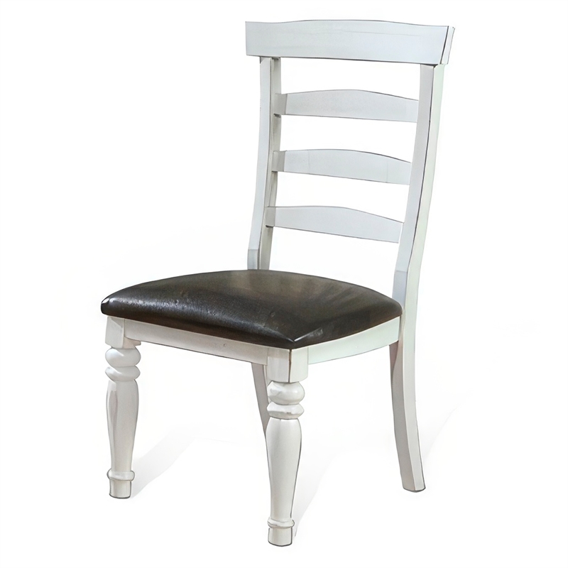 Pemberly Row Ladderback Dining Chair Set of 2 in White and Brown Mindi Wood