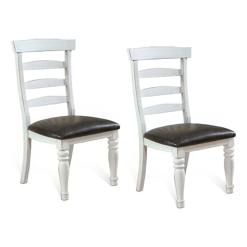 Pemberly Row Ladderback Dining Chair Set of 2 in White and Brown Mindi Wood