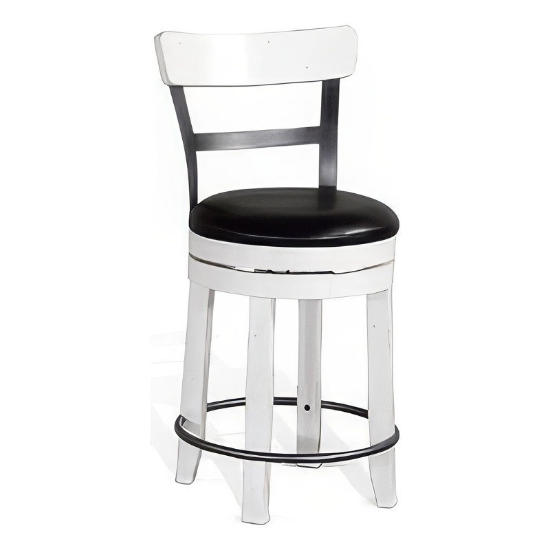 Pemberly Row Swivel Counter Stool Chair Set of 2 in Black Faux Leather White