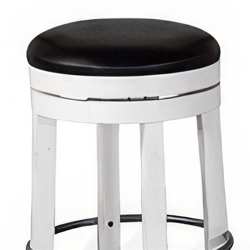 Pemberly Row Swivel Counter Stool Set of 2 in Black Faux Leather White Wood