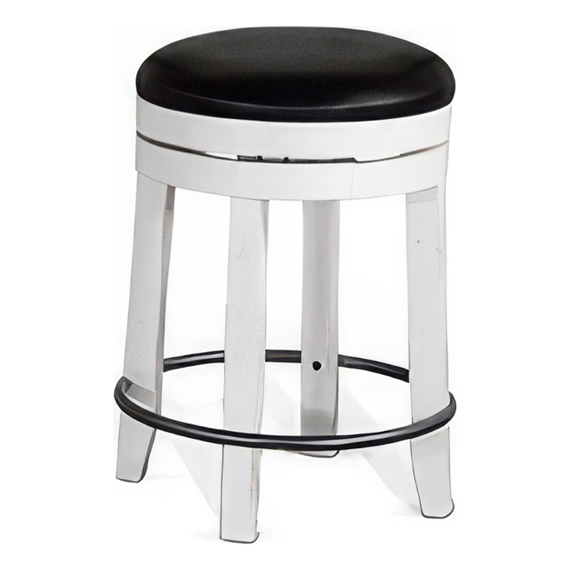 Pemberly Row Swivel Counter Stool Set of 2 in Black Faux Leather White Wood