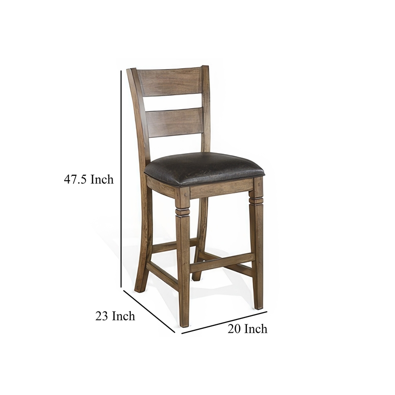 Pemberly Row Ladderback Barstool Chair Set of 2 in Black Microfiber and Taupe