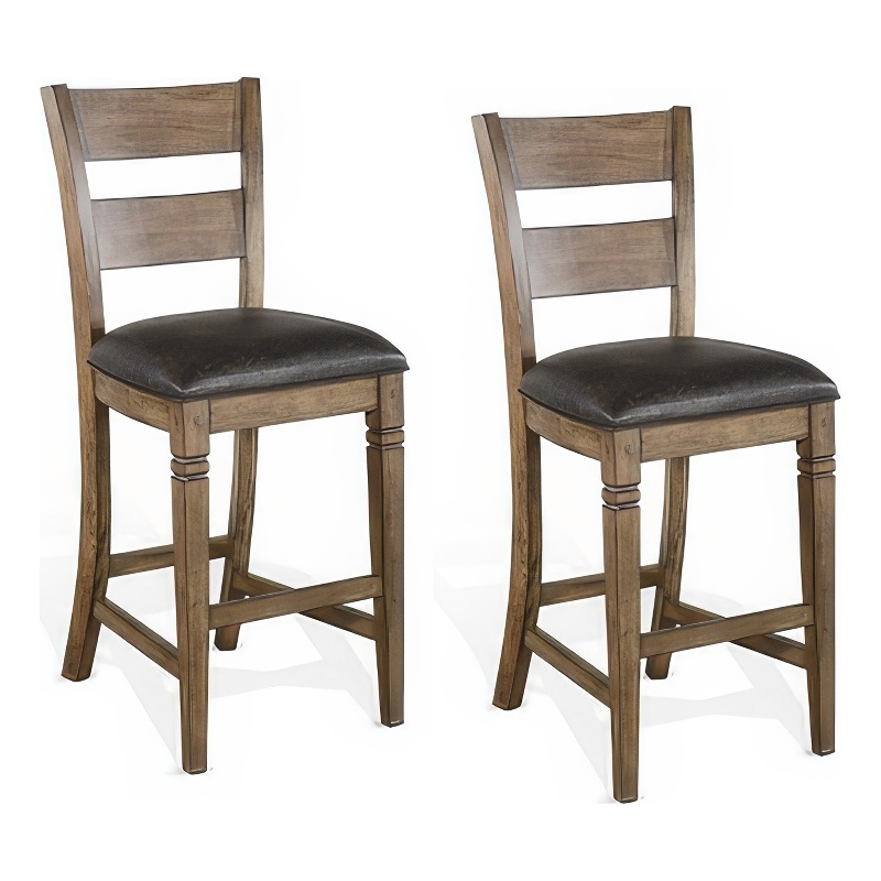 Pemberly Row Ladderback Barstool Chair Set of 2 in Black Microfiber and Taupe