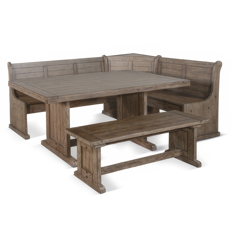 Pemberly Row 4pc Corner Breakfast Nook Set with Brown Dining Table and Bench