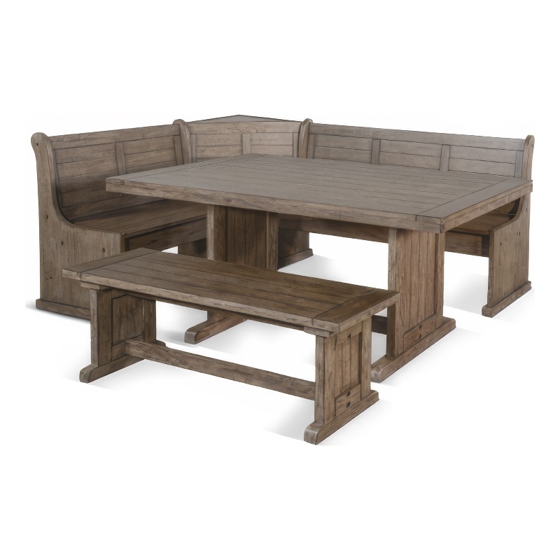 Pemberly Row 4pc Corner Breakfast Nook Set with Brown Dining Table and Bench