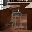 Pemberly Row Swivel Barstool Chair Set of 2 in Gray Faux Leather and Brown