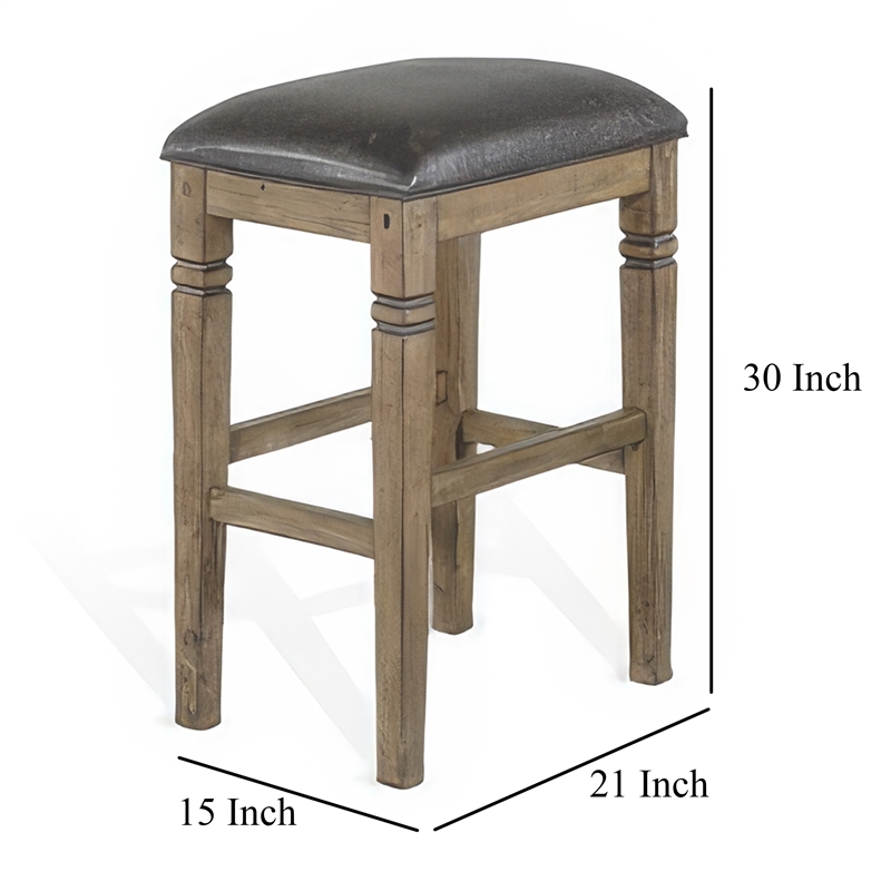 Pemberly Row Backless Barstool Set of 2 with Black Faux Leather Cushion in Taupe