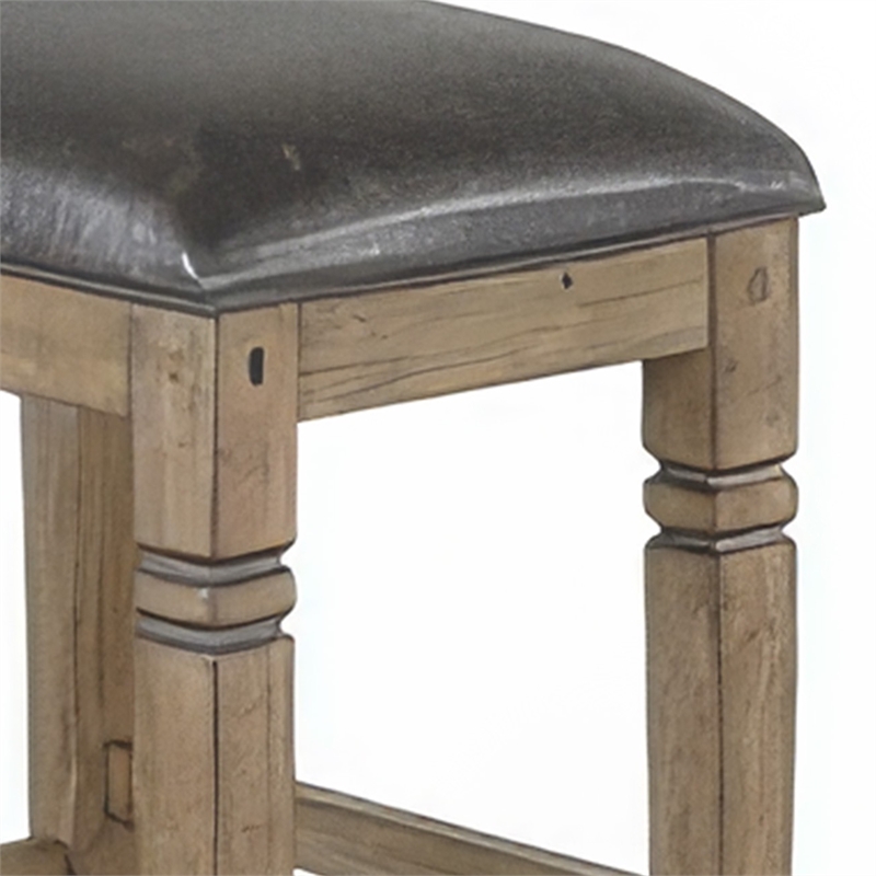 Pemberly Row Backless Barstool Set of 2 with Black Faux Leather Cushion in Taupe