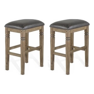 Pemberly Row Backless Barstool Set of 2 with Black Faux Leather Cushion in Taupe