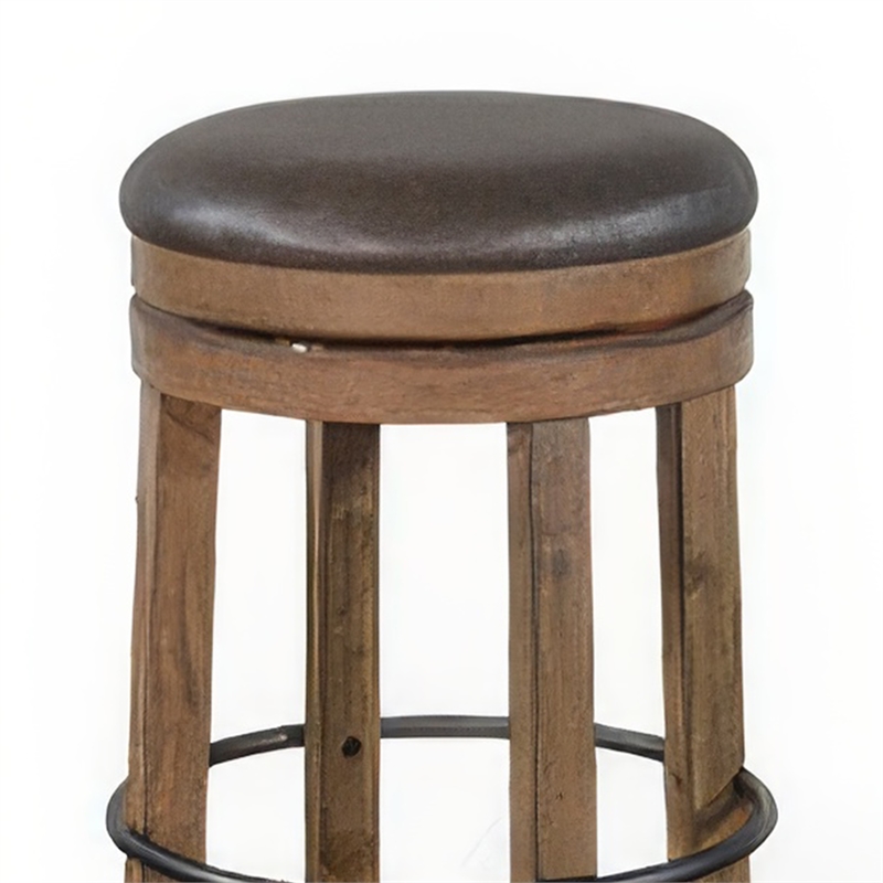 Pemberly Row Swivel Backless Barstool Set of 2 in Gray Faux Leather Brown