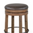 Pemberly Row Swivel Backless Barstool Set of 2 in Gray Faux Leather Brown