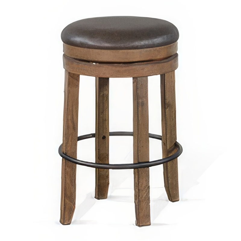 Pemberly Row Swivel Backless Barstool Set of 2 in Gray Faux Leather Brown