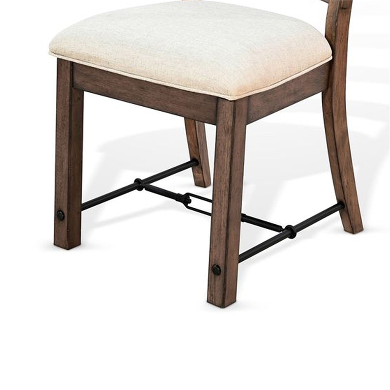 Pemberly Row Ladderback Dining Chair Set of 2 with White Seat in Brown Mahogany
