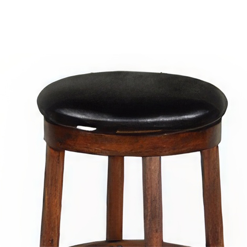 Pemberly Row Swivel Barstool Set of 2 in Black Faux Leather and Brown