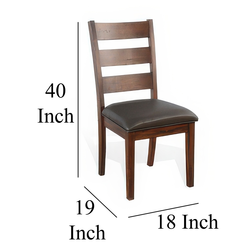 Pemberly Row Ladderback Dining Chair Set of 2 in Dark Gray Faux Leather Brown