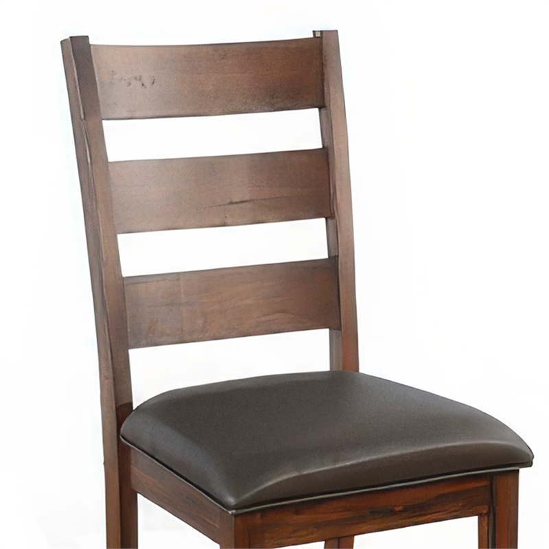 Pemberly Row Ladderback Dining Chair Set of 2 in Dark Gray Faux Leather Brown