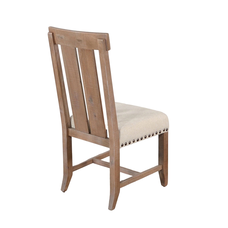 Pemberly Row Slat Back Dining Chair Set of 2 in White Fabric Dark Brown Wood