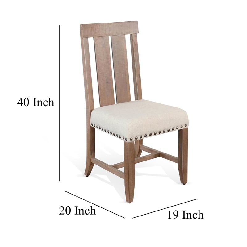 Pemberly Row Slat Back Dining Chair Set of 2 in White Fabric Dark Brown Wood
