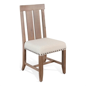 Pemberly Row Slat Back Dining Chair Set of 2 in White Fabric Dark Brown Wood