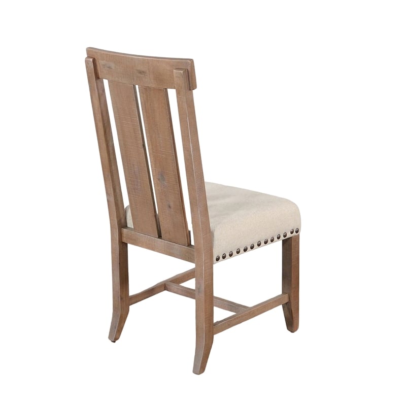 Pemberly Row Slat Back Dining Chair Set of 2 in White Fabric Dark Brown Wood
