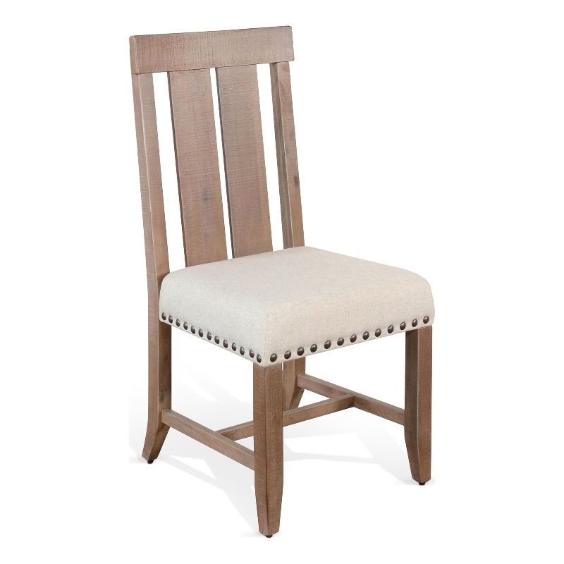 Pemberly Row Slat Back Dining Chair Set of 2 in White Fabric Dark Brown Wood