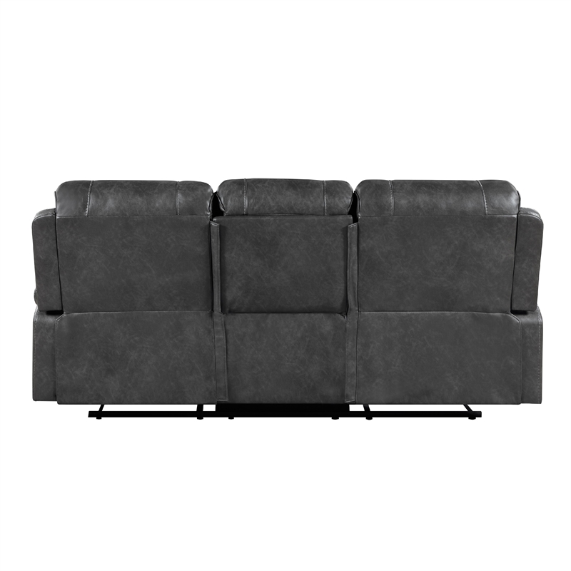 Pemberly Row 87 Inch Reclining Sofa with Pillow Tufted Gray Faux Leather