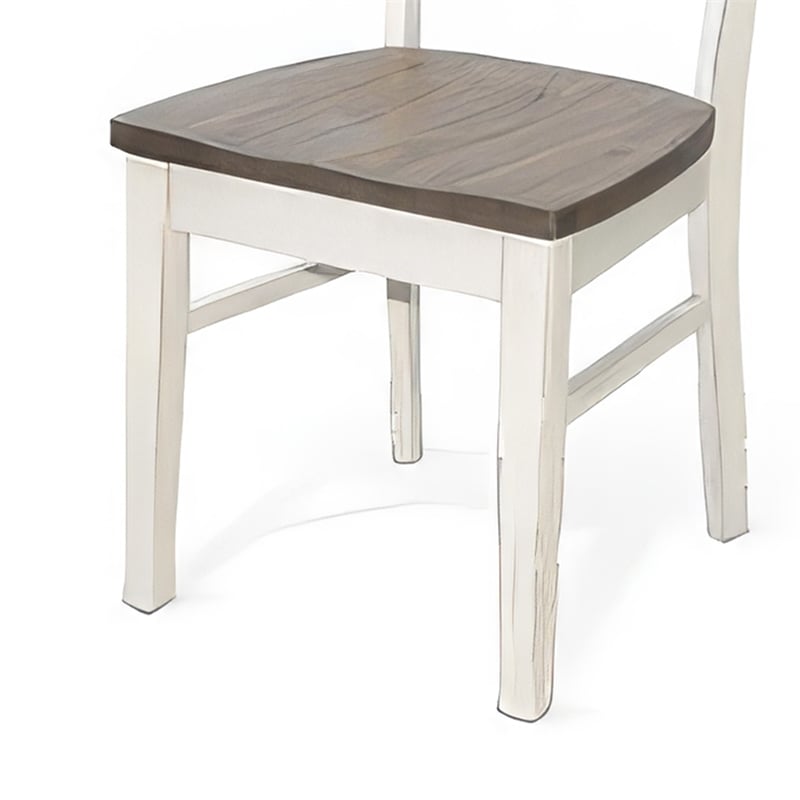Pemberly Row Dining Chair Set of 2 with Ladderback Design in White and Brown
