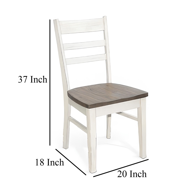 Pemberly Row Dining Chair Set of 2 with Ladderback Design in White and Brown