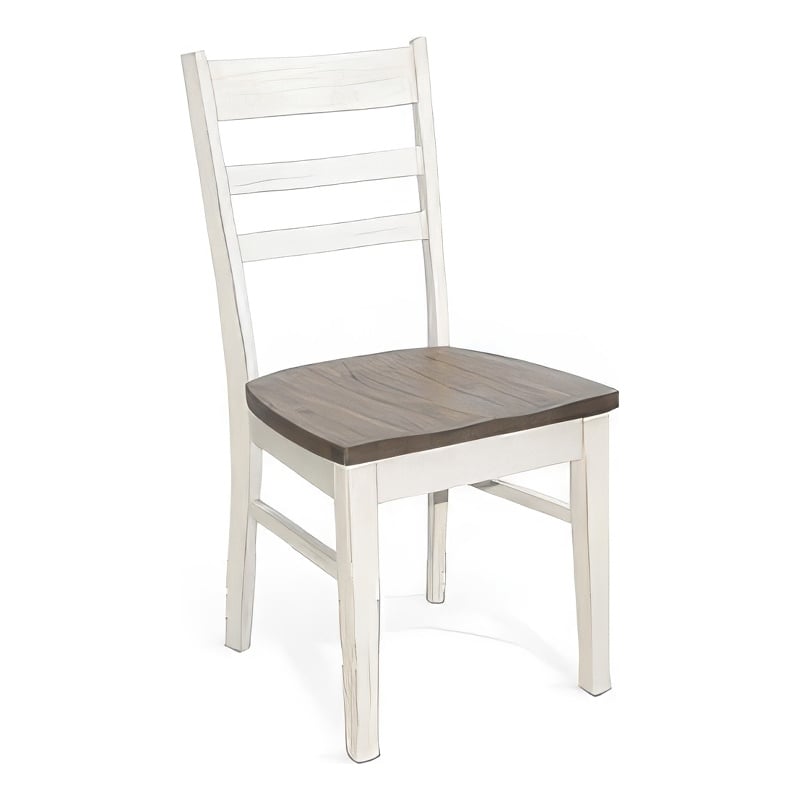 Pemberly Row Dining Chair Set of 2 with Ladderback Design in White and Brown