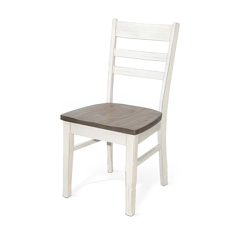 Pemberly Row Dining Chair Set of 2 with Ladderback Design in White and Brown